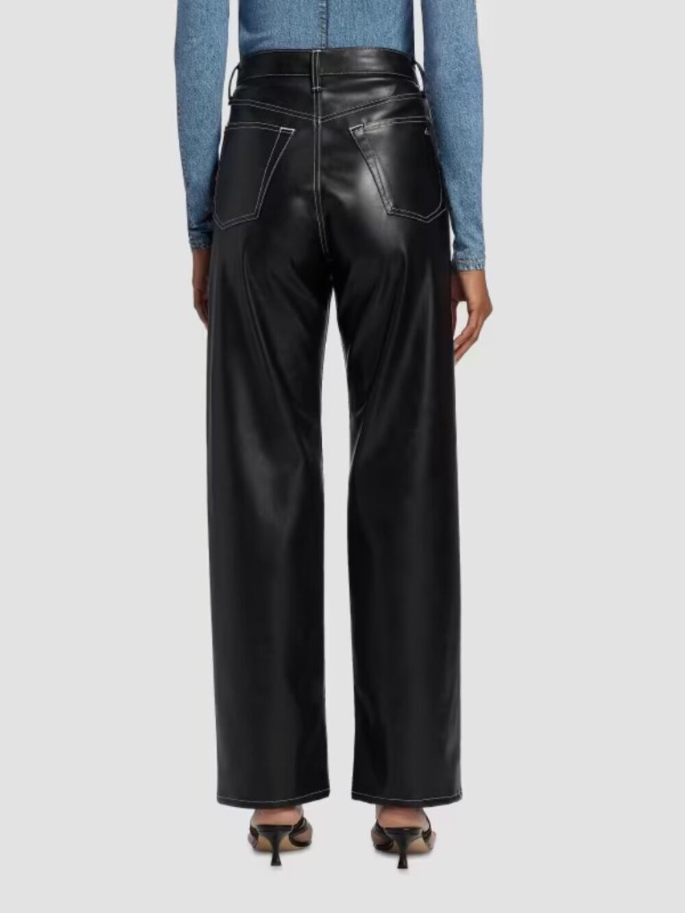 Rag & Bone Shea Faux Leather Straight Leg Pants Black Contrast Stitch NWT | 26